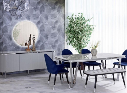 Dining room set consists of dining table, 4x chairs, mirror, sideboard, bench, 8 pieces.